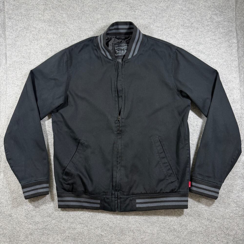 Levi's Bomber Jacket Mens M Black Varsity Zip Front Relaxed Fit Streetwear
